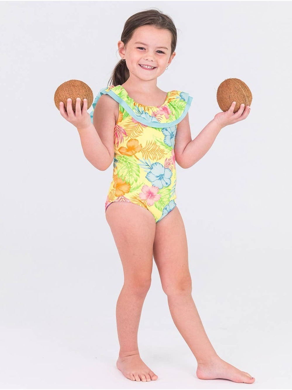 RuffleButts Happy Hula One Piece Swimsuit 2T yellow floral UPF 50 tropical